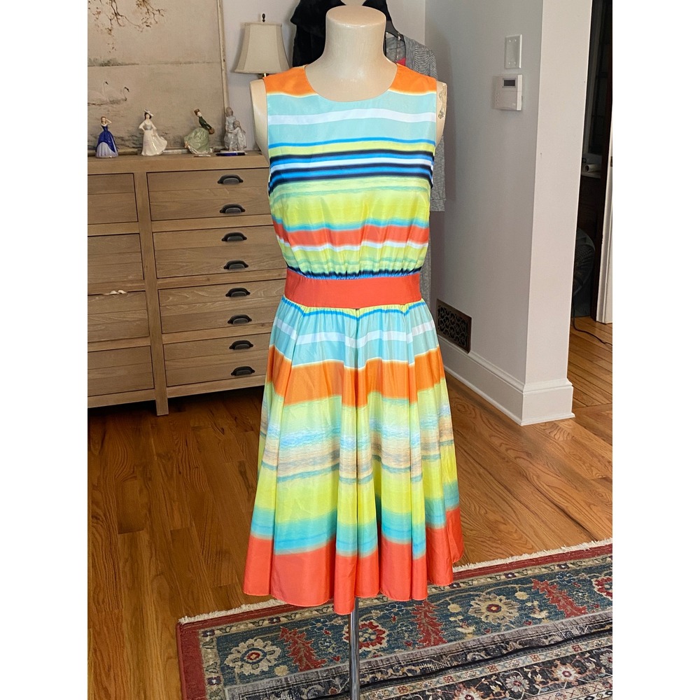 Ted Baker London Ombre Stripe Sleeveless Fit & Flare Dress Orange Yellow Blue 2